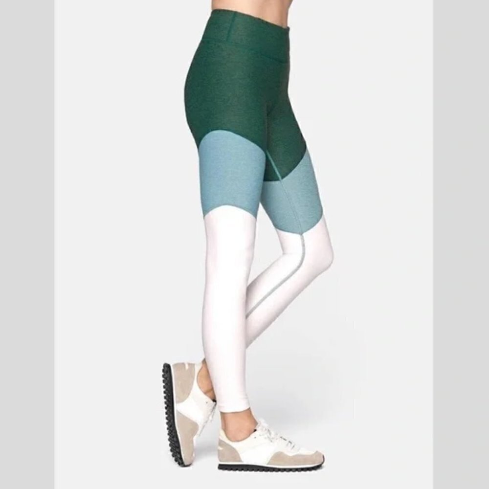 ** Outdoor Voices Green Colorblock Leggings Pink Green Small